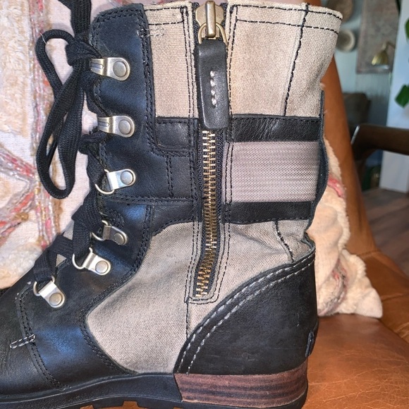 Sorel Major Carly Casual Lace Up Boots Black Gray Leather Canvas Size 7 - Picture 8 of 9